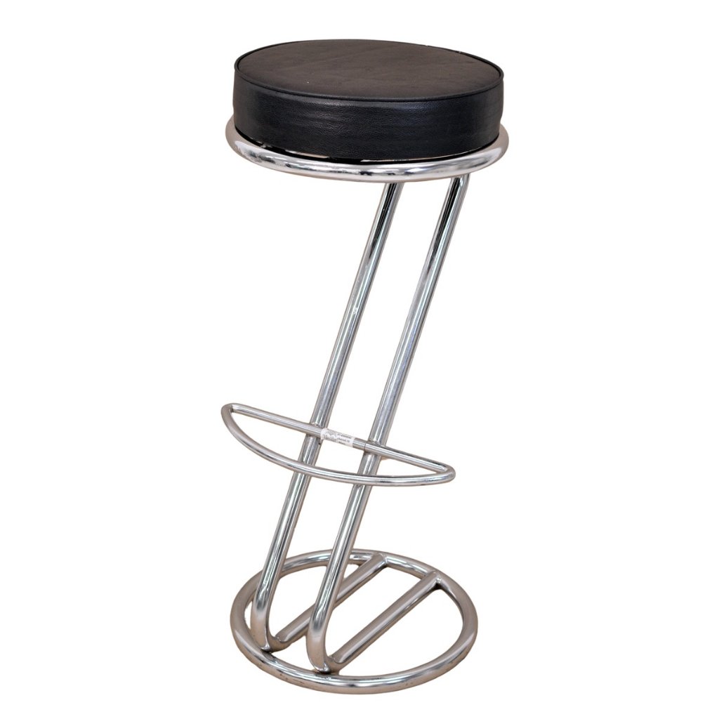 Set / Barhocker Chrom, Sitz schwarzes Leder, H 86cm, stapelbarer Z-Fuss, bestehend aus: