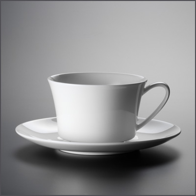 Kaffeetasse / Teetasse Jade 0,22 l mit Untertasse , Elegantes Porzellan Fine Bone China elfenbein
