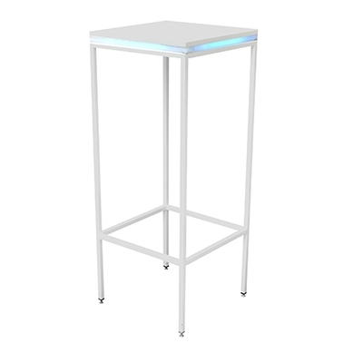 | Stehtisch eckig 45x45cm mit LED Beleuchtung Tischplatte Hochglanz weiß, Gestell weiß |K| °