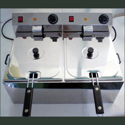 | Doppel - Friteuse, 2x12 lt. auftisch 380V, 16A, 12kW Anschluss: 2x 16A Stecker 70x50x40cm |A| °