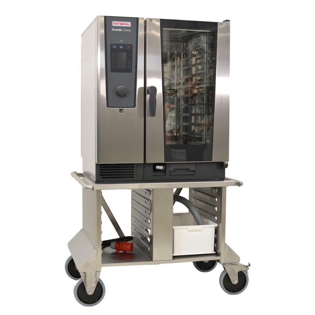 Set / Kombidämpfer 10xGN 1/1 "RATIONAL", 32A, 19kW, inkl. Untergestell mit Rollen, inkl. Wasserzuleitung, inkl. Wasserableitung, Außenmaße BxTxH 102x89x186 cm