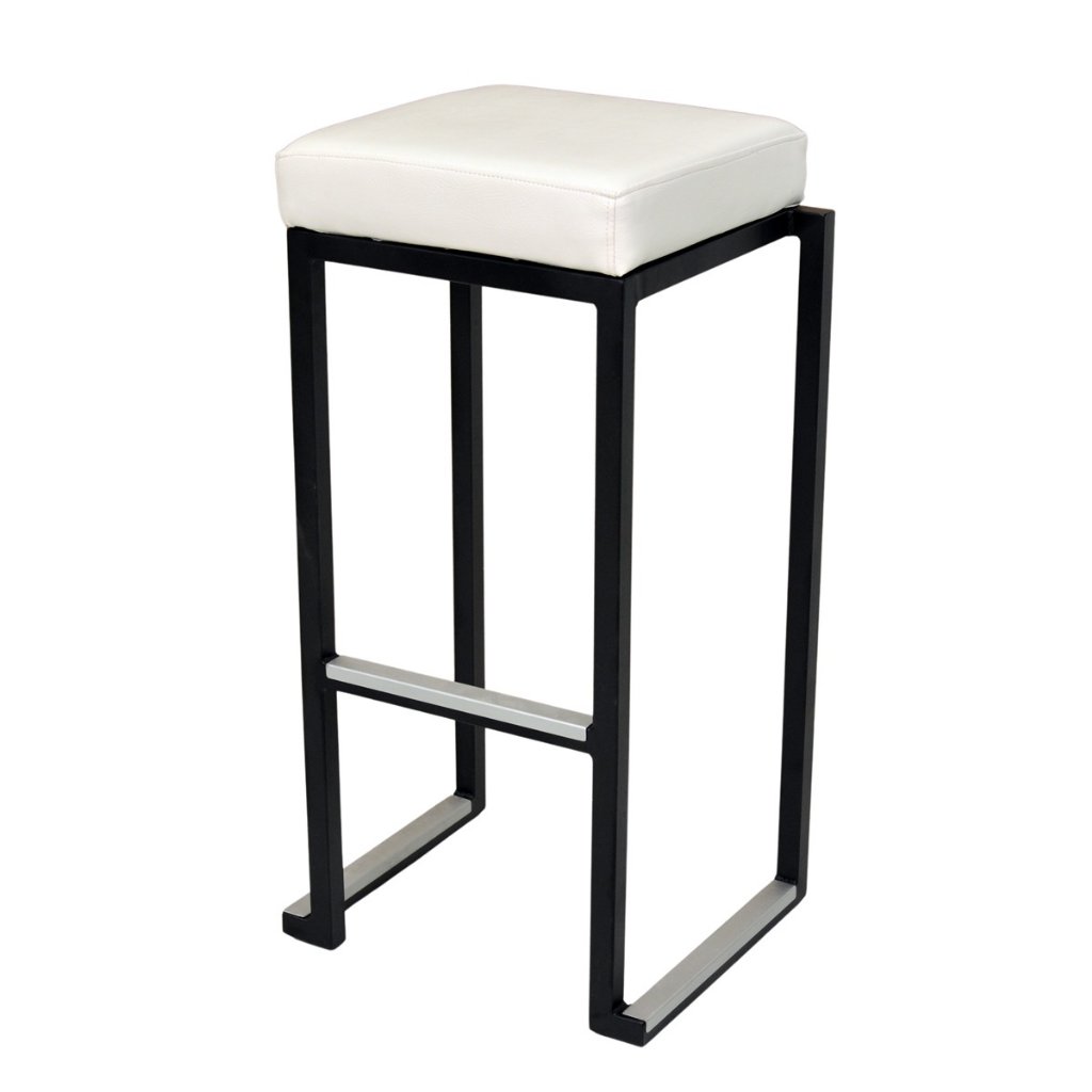 Set / Barhocker eckig 35x35cm, schwarz/weiß, Gestell schwarz, Sitz weiß Kunstleder, stapelbar, H 80 cm