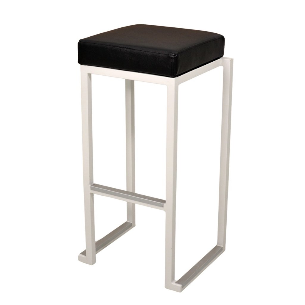 Set / Barhocker eckig 35x35cm, weiß/schwarz, Gestell weiß, Sitz schwarz Kunstleder, stapelbar, H 80 cm