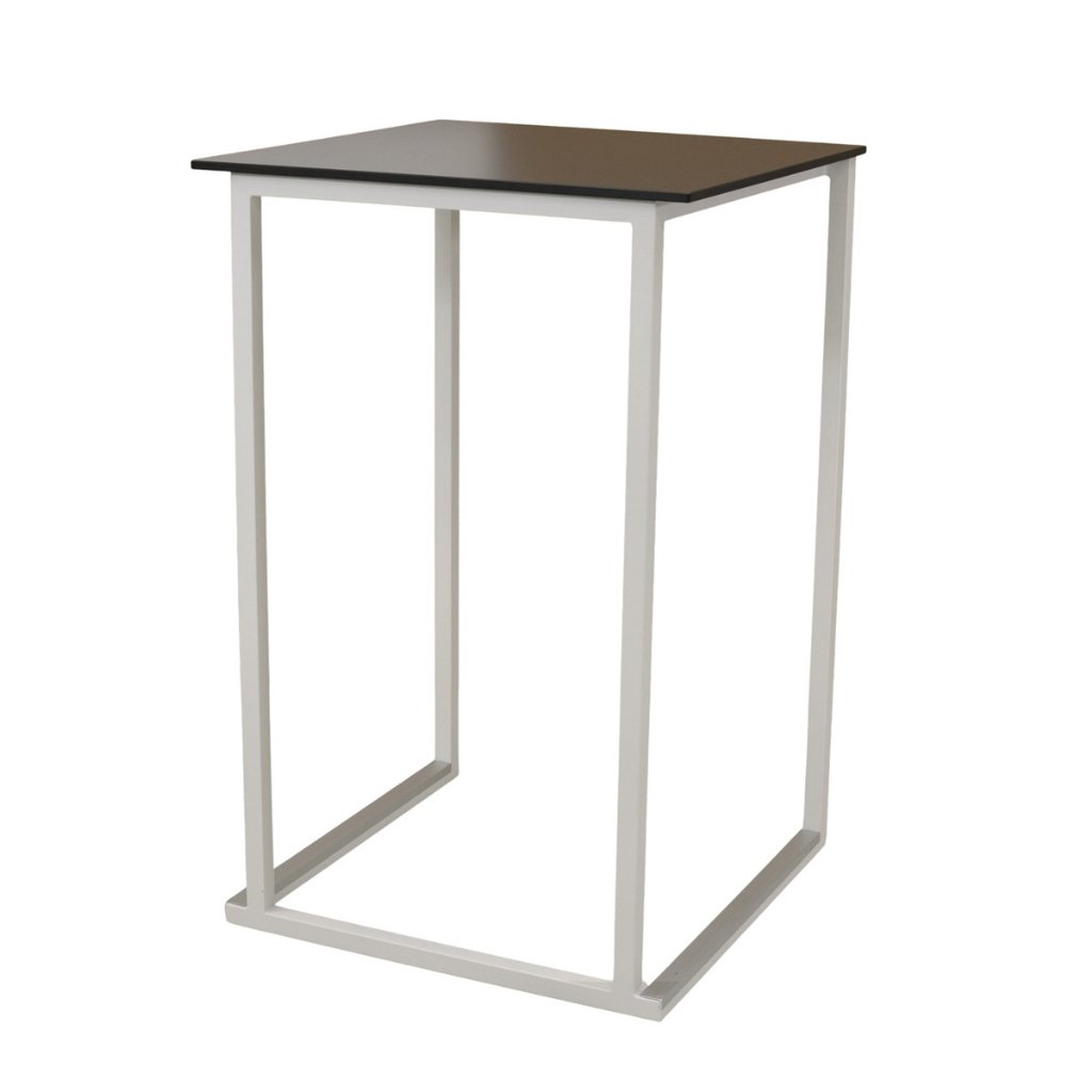 Set / Stehtisch eckig 70x70cm, weiß/schwarz, Gestell weiß, Tischplatte schwarz, stapelbar, H110cm