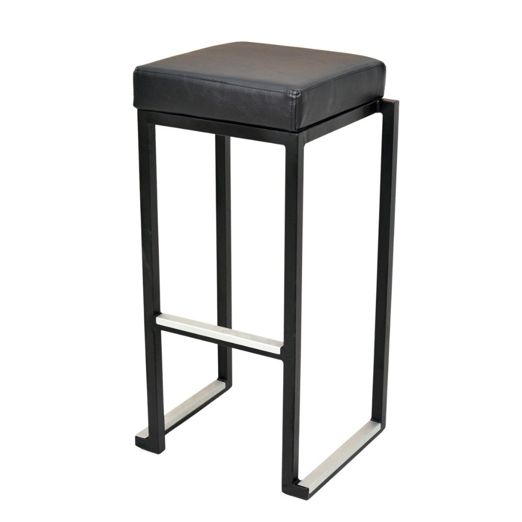 Set / Barhocker eckig 35x35cm, schwarz/schwarz, Gestell schwarz, Sitz schwarz Kunstleder, stapelbar, H80 cm